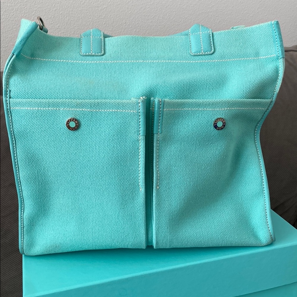 Tiffany & Co Blue Canvas and Leather Tote Bag